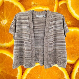 Ny Collection Tan Striped Open Front‎ Short Sleeve Sweater